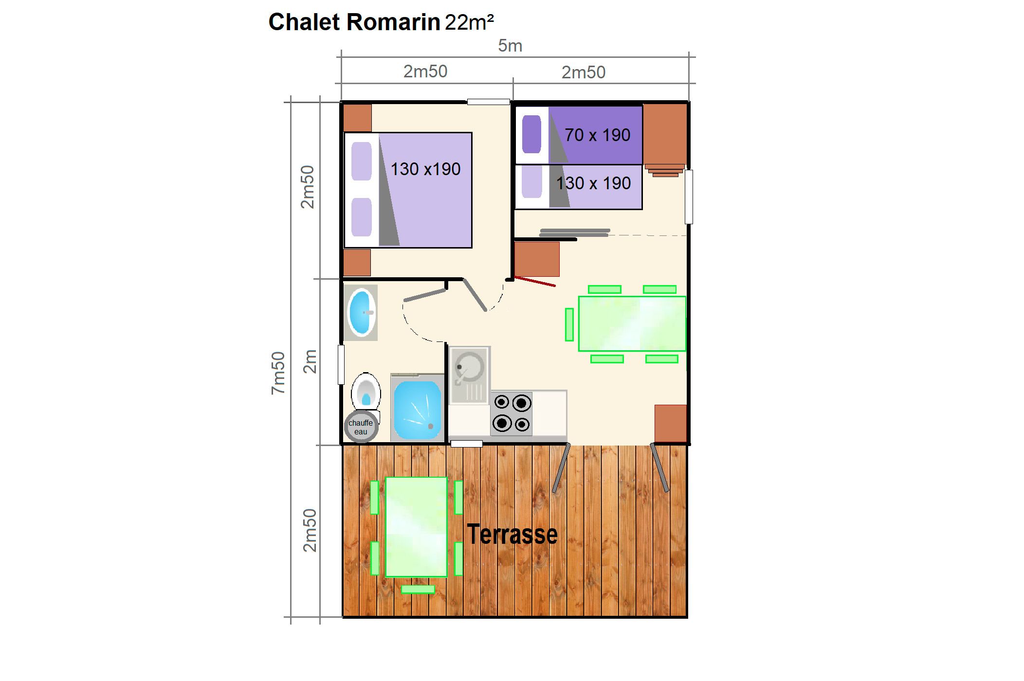 Le Chalet Romarin | 1 chambre et 1 coin nuit – 4/5 personnes Chalet 4/5 personnes | Camping Les Lavandes - Darbres